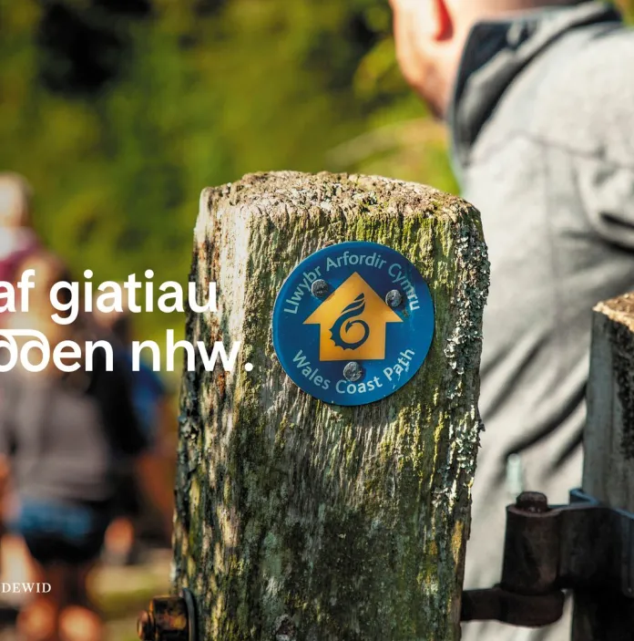 Delwedd sy'n hyrwyddo drwy adael gatiau fel y daethoch o hyd iddynt a cadw at lwybrau gyhoeddus, rydych chi'n gofalu am ein cefn gwlad.
