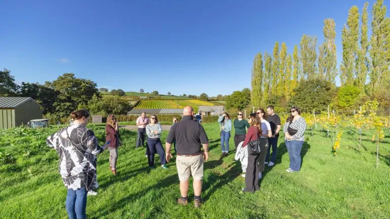 White Castle Vineyard yn ystod ymweliad cynefino Croeso Cymru mewn partneriaeth ag UKinbound.